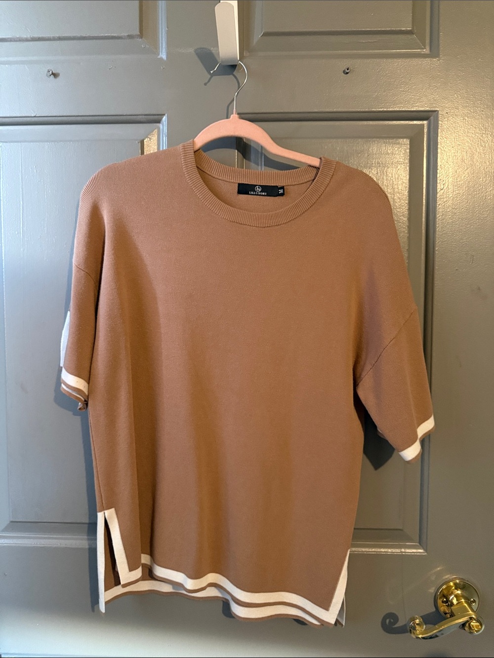 Lillusory Camel Knit Short Sleeve Top